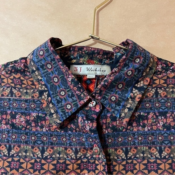 Johnny Was | Floral Button Front Shirt Velvet Back Top Cotton Silk Size XS - Picture 4 of 13